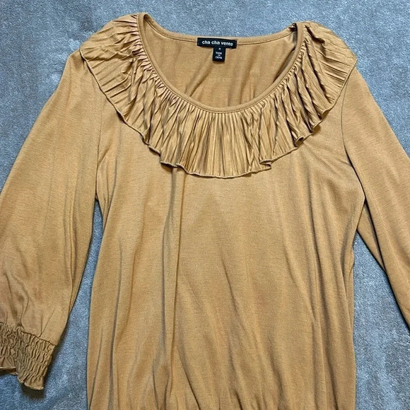Cha Cha Vente Ruffle Shirt | Mustard | Camel Color | Ruffles | Shirt with Ruffle - Picture 2 of 9